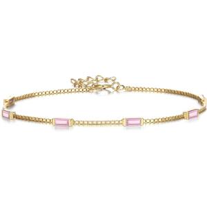 imageBriLove Dainty Gorgeous 925 Sterling Silver Birthstone Bracelets for WomenSix Emerald Cut Tennis Bracelet Birthday Prom Gifts JewelryPink GoldTone