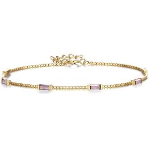 imageBriLove Dainty Gorgeous 925 Sterling Silver Birthstone Bracelets for WomenSix Emerald Cut Tennis Bracelet Birthday Prom Gifts JewelryPurple GoldTone