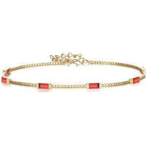 imageBriLove Dainty Gorgeous 925 Sterling Silver Birthstone Bracelets for WomenSix Emerald Cut Tennis Bracelet Birthday Prom Gifts JewelryRuby Color GoldTone