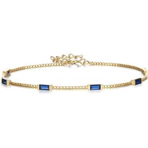 imageBriLove Dainty Gorgeous 925 Sterling Silver Birthstone Bracelets for WomenSix Emerald Cut Tennis Bracelet Birthday Prom Gifts JewelrySapphire Color GoldTone