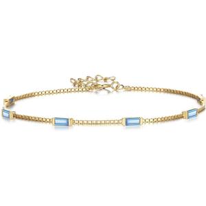 imageBriLove Dainty Gorgeous 925 Sterling Silver Birthstone Bracelets for WomenSix Emerald Cut Tennis Bracelet Birthday Prom Gifts JewelryTurquoise Color GoldTone