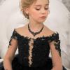 imageBriLove Alloy Crystal Teardrop Cluster Statement Necklace Clipon Earrings Set02Black BlackTone