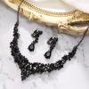 imageBriLove Alloy Crystal Teardrop Cluster Statement Necklace Clipon Earrings Set02Black BlackTone