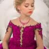 imageBriLove Alloy Crystal Teardrop Cluster Statement Necklace Clipon Earrings Set03Fuchsia GoldTone
