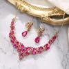 imageBriLove Alloy Crystal Teardrop Cluster Statement Necklace Clipon Earrings Set03Fuchsia GoldTone