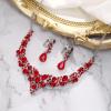 imageBriLove Alloy Crystal Teardrop Cluster Statement Necklace Clipon Earrings Set06Ruby Color SilverTone