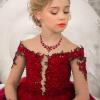 imageBriLove Alloy Crystal Teardrop Cluster Statement Necklace Clipon Earrings Set06Ruby Color SilverTone