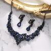 imageBriLove Alloy Crystal Teardrop Cluster Statement Necklace Clipon Earrings Set07Sapphire Color BlackTone