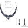 imageBriLove Alloy Crystal Teardrop Cluster Statement Necklace Clipon Earrings Set07Sapphire Color BlackTone