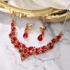 imageBriLove Alloy Crystal Teardrop Cluster Statement Necklace Clipon Earrings Set12Ruby Color GoldTone
