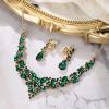imageBriLove Alloy Crystal Teardrop Cluster Statement Necklace Clipon Earrings Set14Emerald Color GoldTone