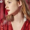 imageBriLove Art Deco Angel Wings Rhinestone Retro Statement Earrings for Women Dangling Chandelier Long Drop05Ruby Color BlackTone