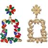 imageBriLove Art Deco Sparkly Rhinestone Marquise Rectangle Flower Statement Dangle Earrings for Women Multicolor GoldTone