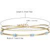 imageBriLove Dainty Elegant 925 Sterling Silver Cubic Zirconia 2 Layer Birthstone Bracelets for WomenSix Emerald Cut Tennis Bracelet Birthday Prom Gifts JewelryAquamarine Color GoldTone