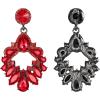 imageBriLove Wedding Bridal Rhinestone Marquise Teardrop Cluster Geometric Dangle Earrings for WomenRuby Color BlackTone
