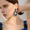 imageBriLove Wedding Bridal Rhinestone Marquise Teardrop Cluster Oval Dangle Earrings for WomenSapphire Color BlackTone