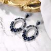 imageBriLove Wedding Bridal Rhinestone Marquise Teardrop Cluster Oval Dangle Earrings for WomenSapphire Color SilverTone