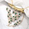 imageBriLove Wedding Bridal Simulated Pearl Crystal Rhinestones Cluster Statement Necklace Link Bracelet Dangle Earrings Ring Set for WomenEmerald Color GoldTone