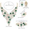imageBriLove Wedding Bridal Simulated Pearl Crystal Rhinestones Cluster Statement Necklace Link Bracelet Dangle Earrings Ring Set for WomenEmerald Color GoldTone