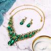 imageBriLove Womens Costume Fashion Crystal Teardrop Marquise Butterfly Filigree Enamel Statement Necklace Dangle Earrings Set01Emerald Color GoldTone