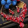 imageBriLove Womens Costume Fashion Crystal Teardrop Marquise Butterfly Filigree Enamel Statement Necklace Dangle Earrings Set02Ruby Color GoldTone