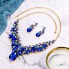 imageBriLove Womens Costume Fashion Crystal Teardrop Marquise Butterfly Filigree Enamel Statement Necklace Dangle Earrings Set04Royal Blue GoldTone