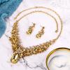 imageBriLove Womens Costume Fashion Crystal Teardrop Marquise Butterfly Filigree Enamel Statement Necklace Dangle Earrings Set05Champagne GoldTone