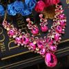 imageBriLove Womens Costume Fashion Crystal Teardrop Marquise Butterfly Filigree Enamel Statement Necklace Dangle Earrings Set06Fuchsia GoldTone