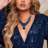 imageBriLove Womens Costume Fashion Crystal Teardrop Marquise Butterfly Filigree Enamel Statement Necklace Dangle Earrings Set08Navy Blue BlackTone