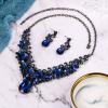 imageBriLove Womens Costume Fashion Crystal Teardrop Marquise Butterfly Filigree Enamel Statement Necklace Dangle Earrings Set08Navy Blue BlackTone