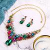 imageBriLove Womens Costume Fashion Crystal Teardrop Marquise Butterfly Filigree Enamel Statement Necklace Dangle Earrings Set09Multicolor GoldTone