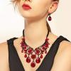 imageBriLove Womens Tribal Ethnic Crystal Chunky Statement Necklace Dangle Earrings Set01Ruby Color BlackTone
