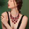 imageBriLove Womens Tribal Ethnic Crystal Chunky Statement Necklace Dangle Earrings Set01Ruby Color BlackTone