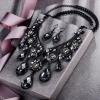 imageBriLove Womens Tribal Ethnic Crystal Chunky Statement Necklace Dangle Earrings Set02Grey BlackTone