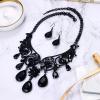 imageBriLove Womens Tribal Ethnic Crystal Chunky Statement Necklace Dangle Earrings Set03Black BlackTone