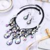 imageBriLove Womens Tribal Ethnic Crystal Chunky Statement Necklace Dangle Earrings Set04 Iridescent AB BlackTone