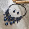imageBriLove Womens Tribal Ethnic Crystal Chunky Statement Necklace Dangle Earrings SetBlue BlackTone