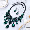 imageBriLove Womens Tribal Ethnic Crystal Chunky Statement Necklace Dangle Earrings SetEmerald Color BlackTone