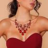 imageBriLove Womens Tribal Ethnic Crystal Chunky Statement Necklace Dangle Earrings SetRuby Color GoldTone
