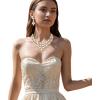 imageBriLove Womens Wedding Bridal Crystal Cream Simulated Pearl Cluster Statement Necklace Dangle Earrings SetGoldTone