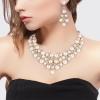 imageBriLove Womens Wedding Bridal Crystal Cream Simulated Pearl Cluster Statement Necklace Dangle Earrings SetGoldTone