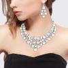imageBriLove Womens Wedding Bridal Crystal Cream Simulated Pearl Cluster Statement Necklace Dangle Earrings SetSilverTone