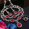 imageBriLove Womens Wedding Bridal Crystal Floral Leaf Teardrop YNecklace Bracelet Earrings Ring SetRuby Color SilverTone