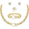 imageBriLove African Jewelry Set for Women Gorgeous Austrian Crystal Statement Necklace Bracelet Stud Earrings and Ring Party PromDouble Heart