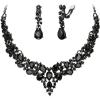 imageBriLove Alloy Crystal Teardrop Cluster Statement Necklace Clipon Earrings Set02Black BlackTone