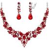 imageBriLove Alloy Crystal Teardrop Cluster Statement Necklace Clipon Earrings Set06Ruby Color SilverTone