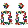 imageBriLove Art Deco Sparkly Rhinestone Marquise Rectangle Flower Statement Dangle Earrings for Women Multicolor GoldTone