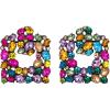 imageBriLove Art Deco Sparkly Rhinestone Rectangle Geometric Drop Statement Earrings for Women Multicolor Blacktone
