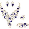 imageBriLove Wedding Bridal Simulated Pearl Crystal Rhinestones Cluster Statement Necklace Link Bracelet Dangle Earrings Ring Set for WomenSapphire Color GoldTone