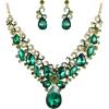 imageBriLove Womens Costume Fashion Crystal Teardrop Marquise Butterfly Filigree Enamel Statement Necklace Dangle Earrings Set01Emerald Color GoldTone